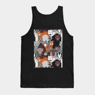 Canadian wild geometric animals // grey green background brown bear bull moose beaver bison grey lynx black and white raccoon bear wolf Tank Top